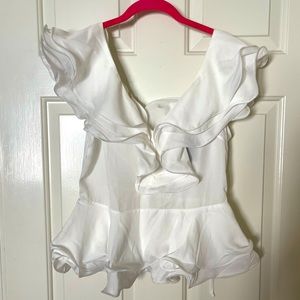 NWT Forever 21 white ruffle sleeveless fit flare peplum statement top Large